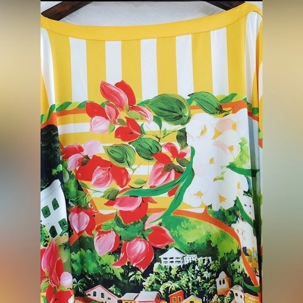 Portofino Riviera Tropical Pattern Oversized Casual Midi Dress - Picture 10 of 16